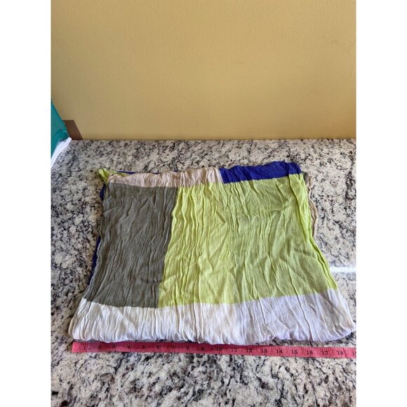 Womens Rectangle Scarf Colorblock Lightweight Crinkled Green Blue Beige Spring - Picture 6 of 6